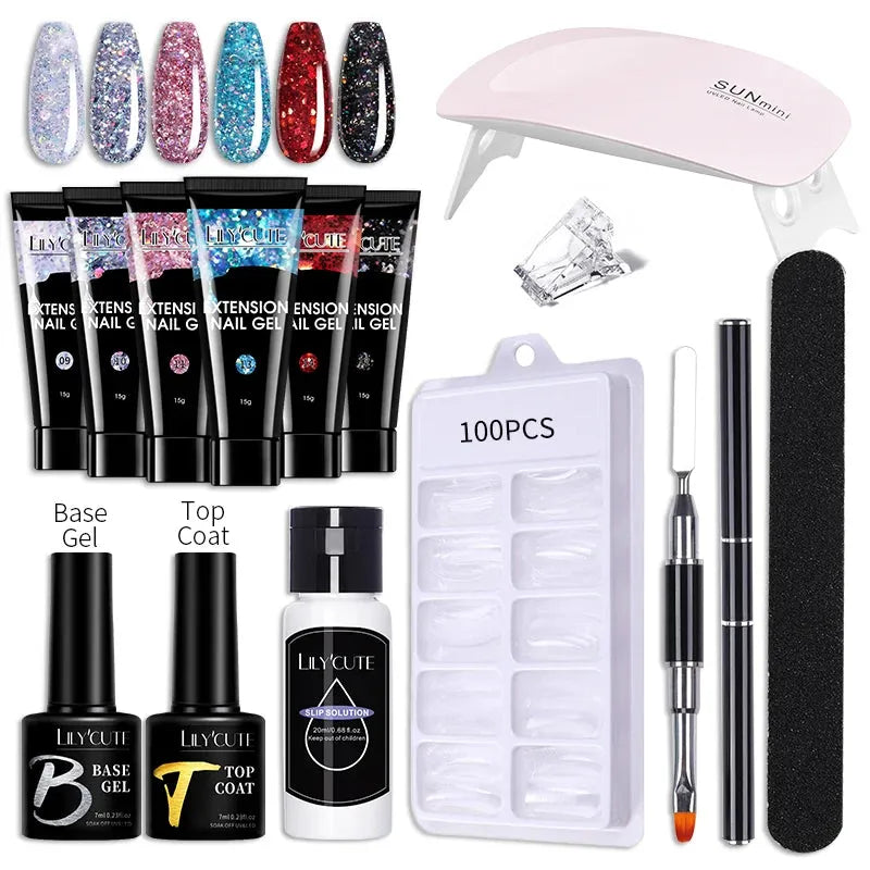 15ml Nail Extension Gel Set With 36W LED Lamp Tool Full Manicure Kit Finger Quick Extend Construction Hard Gel Varnish - Shop & Buy