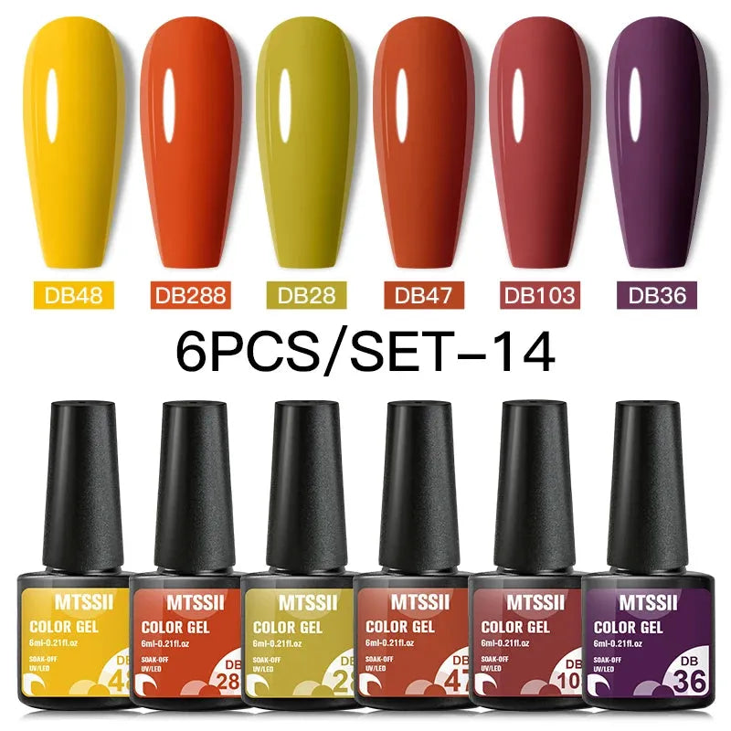 6PCS/SET Color Nail Gel Polish Set Kits  Base Top Coat  Varnish Soak Off UV Gel LED Semi Permanent All For Manicure Nail Art - Shop & Buy