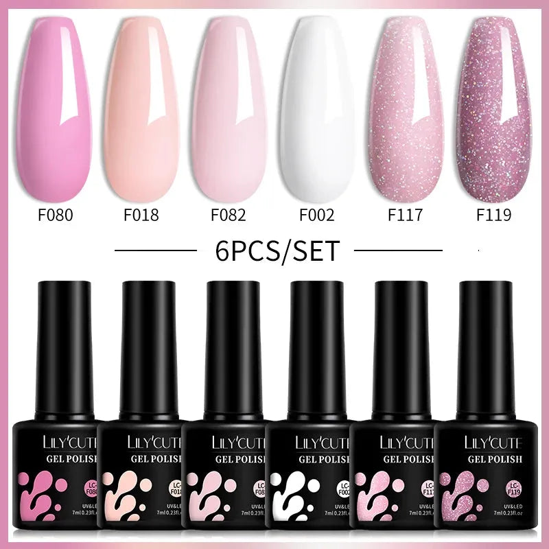 6Pcs/Set Macaron Color Gel Nail Polish Set Kit Spring 6 Colors UV LED Nail Art Gel Vernis Semi Permanent Base Top Coat - Shop & Buy