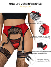 Load image into Gallery viewer, Plus Size Sexy Garter Panty Eyelash Lace Metal Clips Bows Adjustable 4 Elastic Straps Buckle Design Underwear Women Lingerie set
