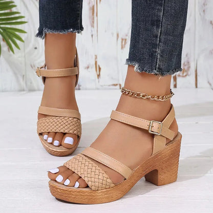 Women's Braided Chunky Heel Sandals Summer Ankle Strap Platform Gladiator Sandals - Shop & Buy