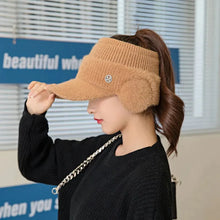 Load image into Gallery viewer, New Autumn Winter Fashion Women&#39;s Knitted Fleece Hat Ladies With Earflaps Hats Empty Top Baseball Cap For Female
