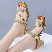 Load image into Gallery viewer, Shiny Gold Silver Women&#39;s Sandals Summer Crystal High Heels Party Shoes
