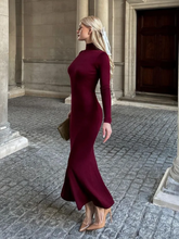 Load image into Gallery viewer, Women Fashion Red Knitted Long Dress Elegant High Collar Long Sleeve Bodycon Maxi Dresses
