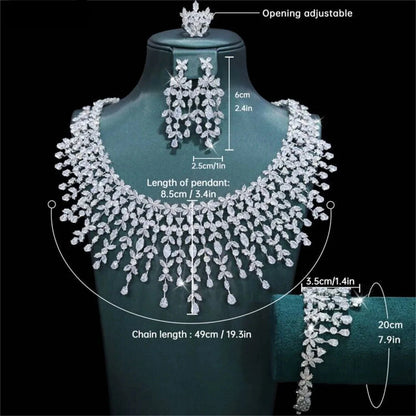 CZ Luxury Jewelry for Women Bridal Jewelry Set for Wedding Anniversary Silver Necklace and Earring Bracelets Rings Sets