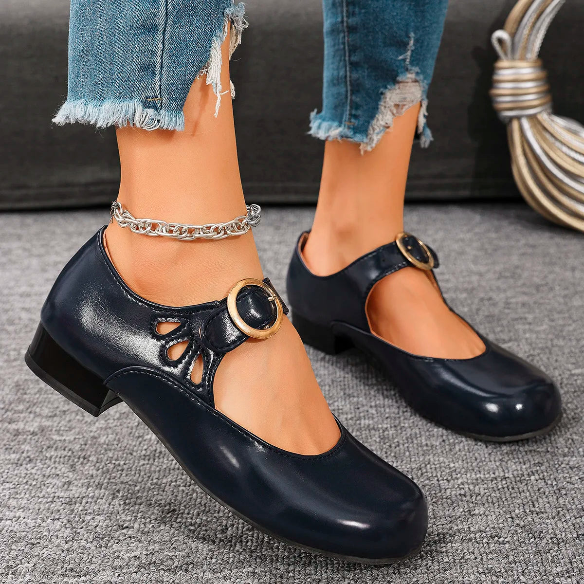 Casual Buckle Strap Mary Jane Shoes for Women Spring Summer Comfort Low Heel Pumps Woman Lightweight Soft Sole Dress Shoes