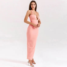 Load image into Gallery viewer, Sexy Pink Push Up Long Dress Ladies Summer Split Black Cut Out Club Bodycon Dress Women Tight Maxi Evening Party Dresses
