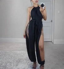 Load image into Gallery viewer, Sexy New Slit Wide Leg Harem Jumpsuits Rompers Women Gold Lace up Sleeveless Jumpsuits Overalls Clubwear
