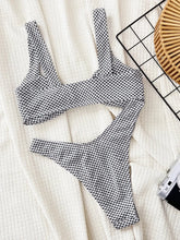 Load image into Gallery viewer, Women&#39;s Black White Checker Print Bikini Set V-neck Suspender Backless 2-piece Swimsuit
