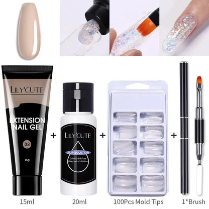 15ml Quick Extension Gel Nail Polish Kit White Nude Pink Acrylic Crystal UV Construction All For Manicure Nail Gel Set - Shop & Buy