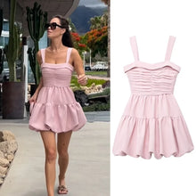 Load image into Gallery viewer, Summer New Fashion Ruili Sweet Drape Balloon Hem Mini Suspender Dress
