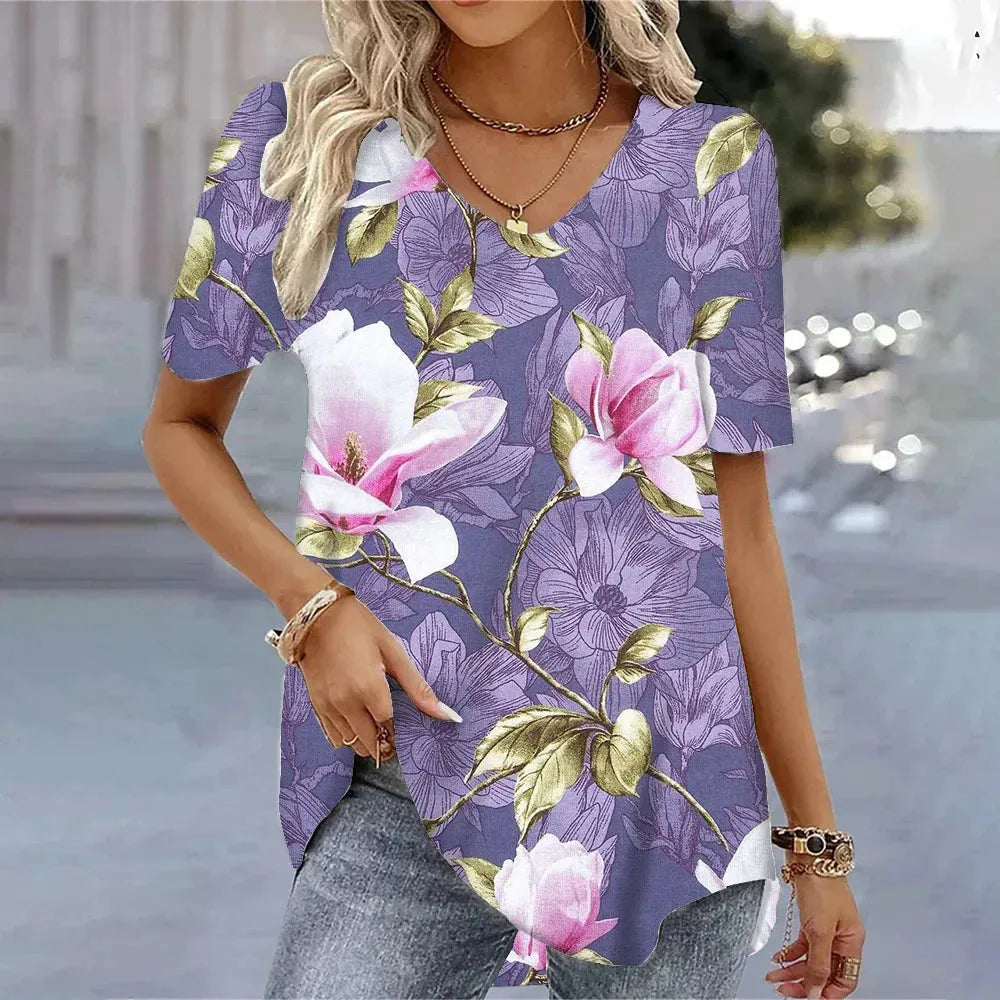 Women's 3d Bohemia Printed T shirts V-neck Short Sleeved Tops Fashion Hawaii Style Blouse Tops - Shop & Buy