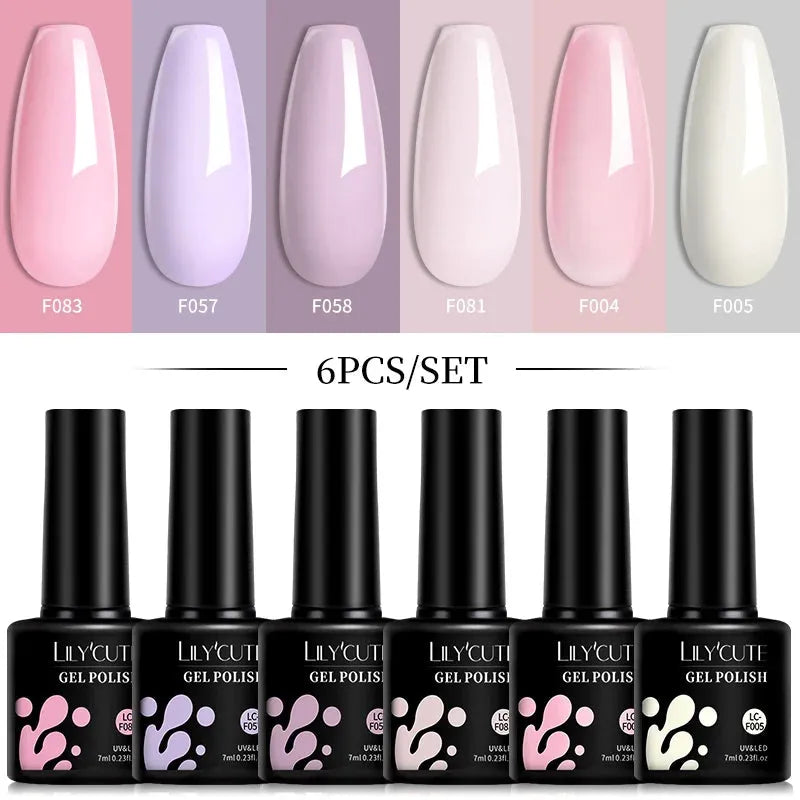 6Pcs/Set Macaron Color Gel Nail Polish Set Kit Spring 6 Colors UV LED Nail Art Gel Vernis Semi Permanent Base Top Coat - Shop & Buy