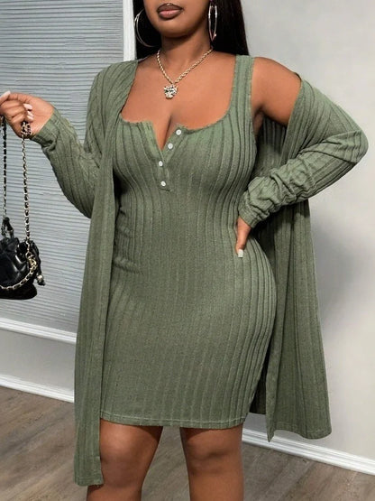 Women Two Piece Grey Green Women's Versatile Elegant Fashion Set Cloak Dress 2 Piece Set