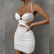 Load image into Gallery viewer, Sexy Ruffle Hollow Out Short Club Dress Ladies Summer White Bodycon Dresses Evening Party Tight Mini Dress
