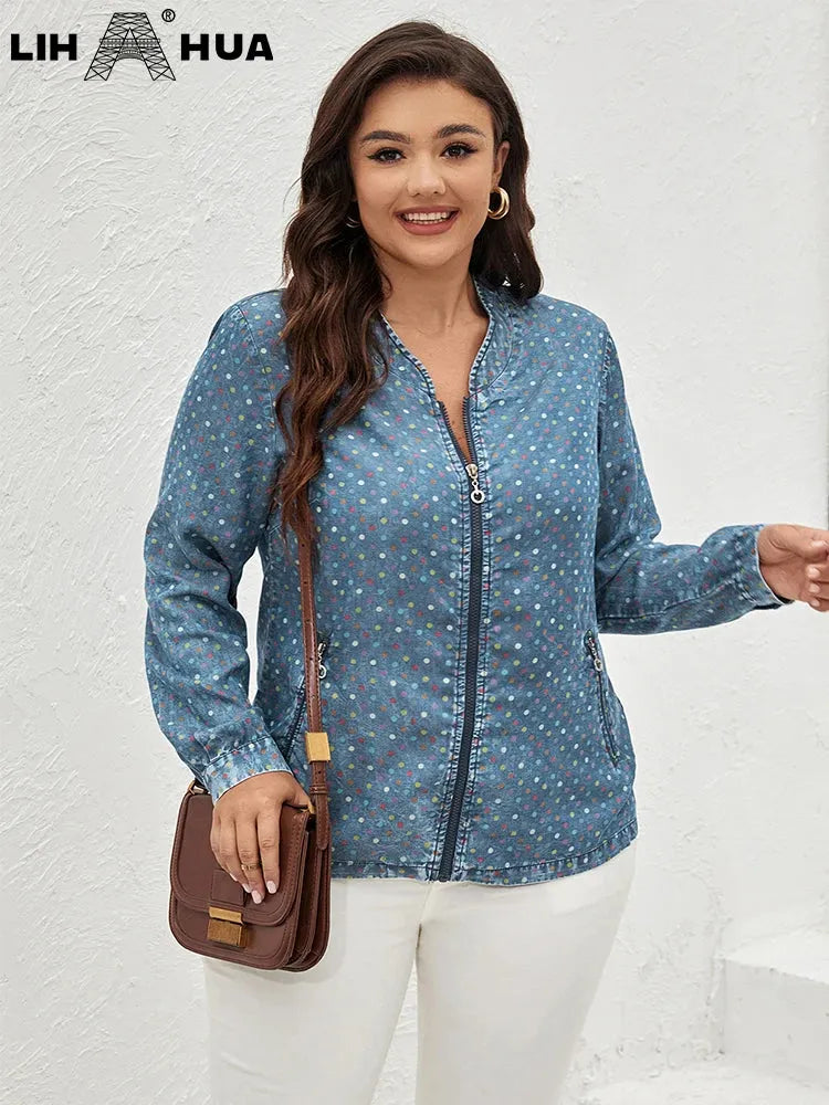 Women's Plus Size Denim Jacket Autumn Chic Elegant Jacket For Chubby Women Cotton Woven Jacket - Shop & Buy