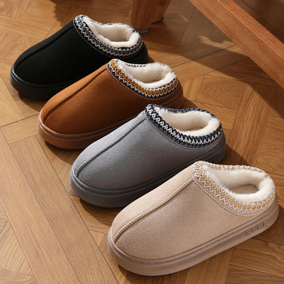 Casual Platform Fluffy Slippers Women Fashion Plush Warm Winter Slippers for Couples Comfort Thick EVA Sole House Shoes Woman