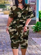 Load image into Gallery viewer, Plus Size Casual Jumpsuit Camo Print Pocket Design Jumpsuit short sleeve Loose Wide Leg Rompers Summer jumpsuit Overalls Outf
