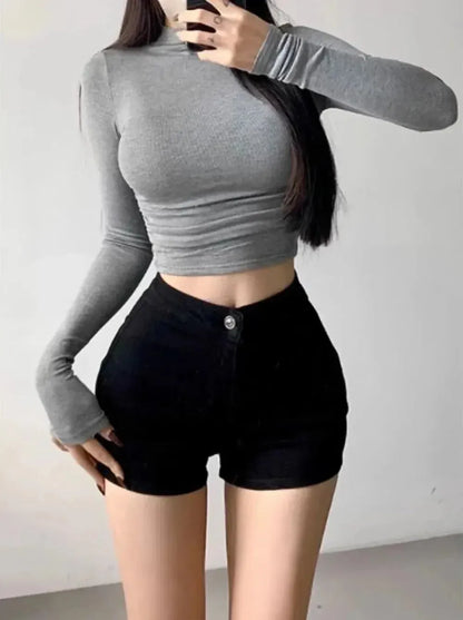 Womens Long Sleeve Turtleneck T Shirts Ribbed Tight Knit Sexy Slim Fitted Casual - Shop & Buy