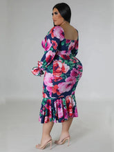 Load image into Gallery viewer, Plus Size Dresses for Women Summer Holiday Clothing Floral Print Off Shoulder Maxi Dress
