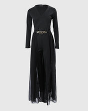 Load image into Gallery viewer, Deep V Neck Mesh Long Sleeve Jumpsuit One Piece Overall Women Black Elegant
