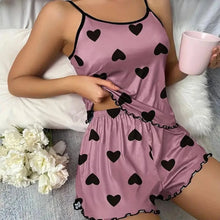 Load image into Gallery viewer, Women Pajamas Sleepwear Pajama Set Camisole Shorts Pink S M L Heart Print Scoop Neck
