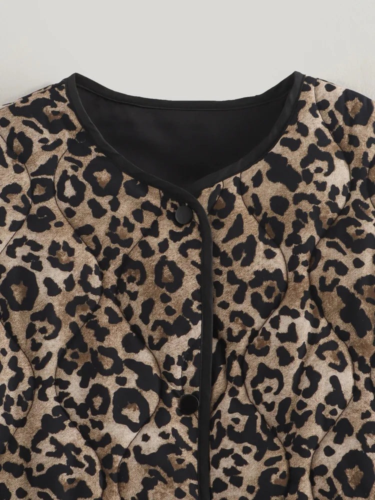 Leopard Quilted Jacket Women Women's Parka Cropped Long Sleeve Outerwears Short Padded Jacket