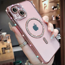 Load image into Gallery viewer, New Crystal Diamond Clear Case For iPhone 16 15 13 14 Pro Max Plus Bling Sparkly Magsafe Magnetic Wireless Charging Cover
