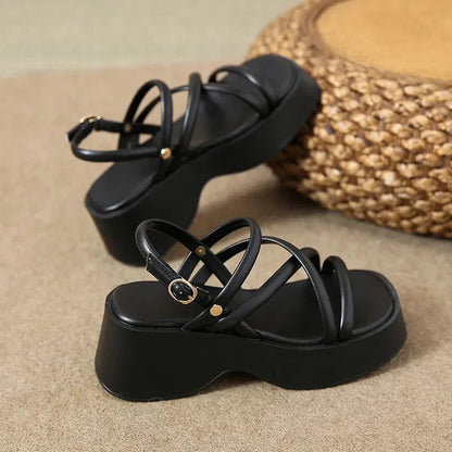 Women's Summer Chunky Platform Sandals Fashion Cross Strap Gladiator Shoes Woman Thick Bottom Wedge Heel Sandals - Shop & Buy