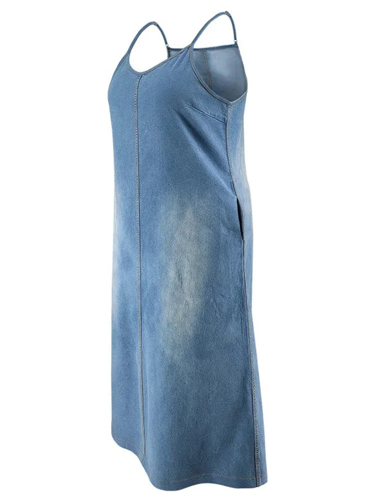 Plus Size Denim Dresses for Women Summer Slip Short Sleeve Casual Loose V Neck Maxi Dress