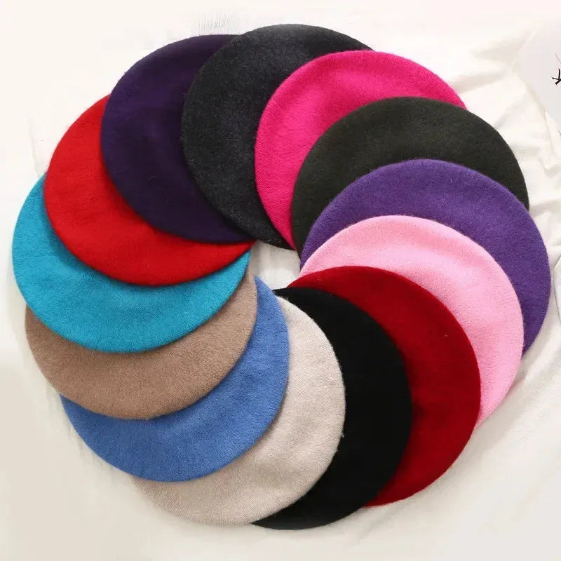 Women Wool Berets French Artist Style Warm Winter Beanie Hat Retro Plain Beret Solid Color Elegant Lady All Matched Autumn Caps - Shop & Buy