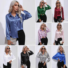 Load image into Gallery viewer, Elegant Women&#39;s Satin Imitation Silk Long Sleeve Shirt Autumn/Winter Solid Office Lady Lapel Button Blouse
