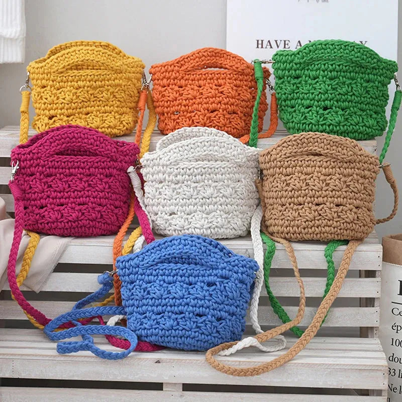 Women's Designer Bag Crochet Cross Shoulder Bag Soft Cotton Fabric Woven Aesthetic Fashion Casual Small Handbags - Shop & Buy