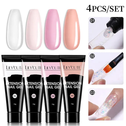 4PCs/Set Nail Extension UV Nail Gels Set Clear Nude Semi-permanent Quick Extension Set Nail Art Acrylic Gel Polish - Shop & Buy