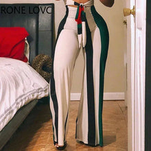 Load image into Gallery viewer, Women Skinny Striped Colorblock Lace up Cutout Bandeau Jumpsuit Summer Sexy Romper Jumpsuit
