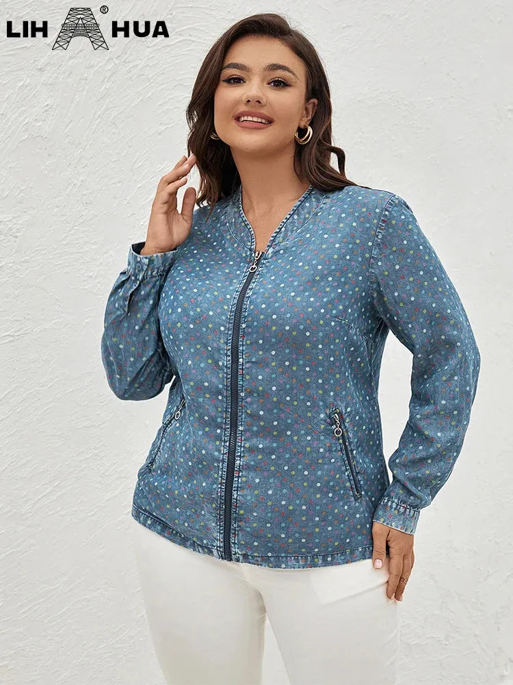 Women's Plus Size Denim Jacket Autumn Chic Elegant Jacket For Chubby Women Cotton Woven Jacket - Shop & Buy