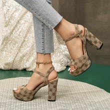 Load image into Gallery viewer, Elegant Rose Pattern Platform Sandals - Adjustable Ankle Buckle, Pillow-Soft Sole Stylish Walking &amp; Party Chunky Heels
