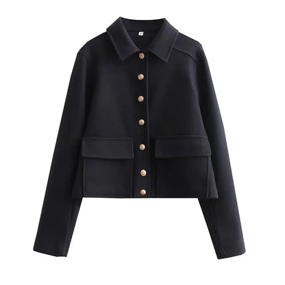 Women's Aviator Black Jacket Wool & Blends Coats Cropped Bomber Jacket  Autumn Winter Demi-season Crop Jacket Outerwears - Shop & Buy