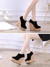 Load image into Gallery viewer, Spring Autumn Fashion Round Toe Zip Cork Platform Wedges Heels Sandals Mules Sexy Woman Pumps Shoes
