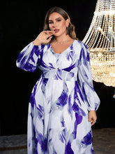 Load image into Gallery viewer, Spring Summer Plus Size Women Clothing Tropical Floral Print Lantern Sleeve Chiffon Casual Elegant Split Thigh Dress
