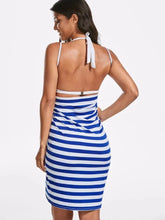 Load image into Gallery viewer, Sexy backless women summer striped dress v neck strap
