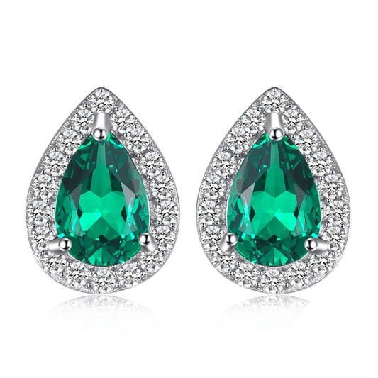 Pear Green Simulated Nano Emerald 925 Sterling Silver Stud Earrings for Women Gemstones Statement Earrings Jewelry