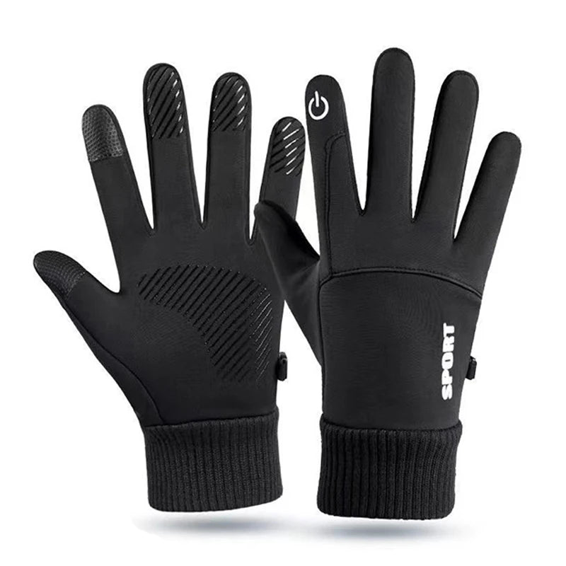 Winter Cycling Gloves Full Finger Bicycle Warm Fleece Cold Glove Waterproof Outdoor Ski Motorcycle Riding Bike Gloves