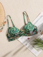 Load image into Gallery viewer, Trending Top Bra Hard Cup Swimwear Women&#39;s Green Bikini  Peacock Print Swimsuit V-neck Suspender
