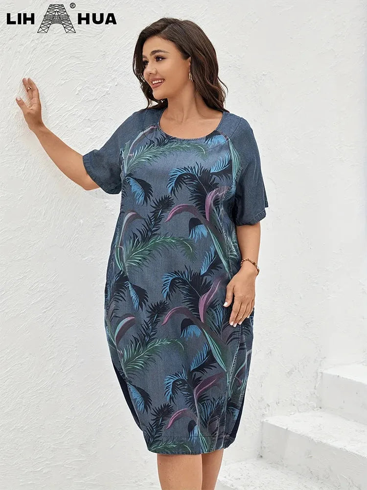 Women's Plus Size Denim Dress Summer Chic Elegant Dress For Chubby Women's Woven Cotton Dress - Shop & Buy