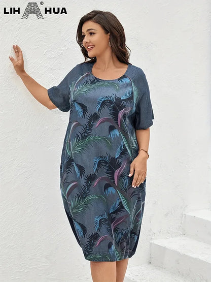 Women's Plus Size Denim Dress Summer Chic Elegant Dress For Chubby Women's Woven Cotton Dress - Shop & Buy