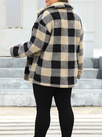 Women Winter Coat Stylish Long Sleeve Plaid Coat with Button Closure Fashionable Casual Jacket for Warm Outwear