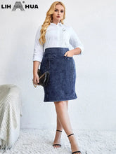 Load image into Gallery viewer, Women&#39;s Plus Size Denim Skirt Autumn Chic Elegant Skirt For Chubby Women Cotton Knitted Skirt
