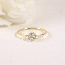 Load image into Gallery viewer, Dainty Round Colorless Moissanite Engagement Ring 14K Gold Plated 925 Sterling Silver Promise Bridal Ring
