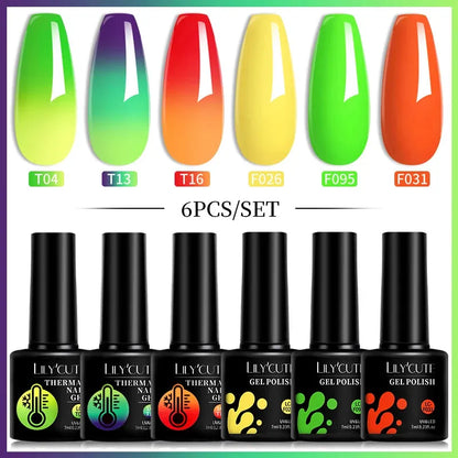 6PCs/Set Thermal Gel Nail Polish Set Winter Temperature Changing Gel Nail Set Semi Permanent Soak Off Nail Art Kit - Shop & Buy